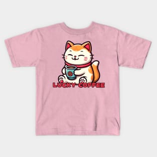 Maneki Neko Coffe cat Kids T-Shirt